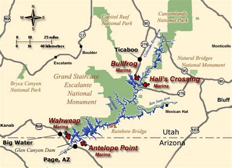 usa experience : carte du lake powell and glen canyon national area, utah