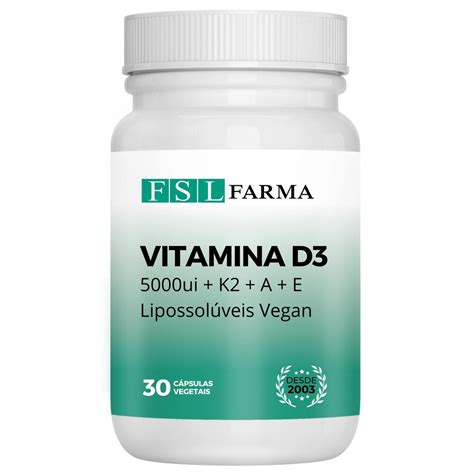 Vitamina D3 5000ui K2 Mk 7 A E Lipossolúveis Vegan 30 Cápsulas