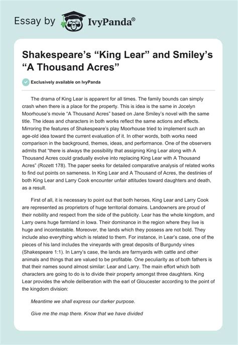 Shakespeares King Lear And Smileys A 1000 Acres 828 Words Essay