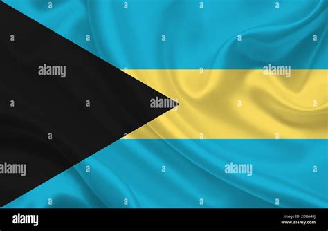 Bahamas Country Flag On Wavy Silk Fabric Background Panorama