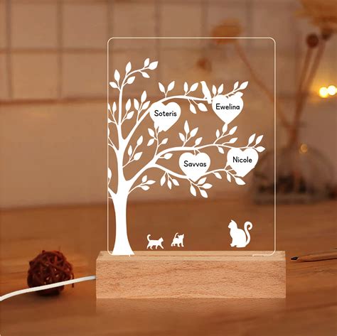 Jessemade Fr Maman Mamie Lampe De Chevet Led Arbre Et Chat