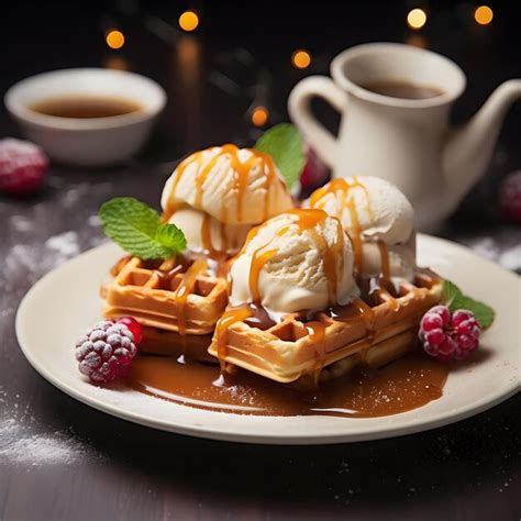 Premium Photo Photo Of Very Delicious Golden Waffles With Fruits And