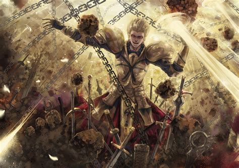 Download Epic King Gilgamesh In Action On Fate Grand Order Wallpaper