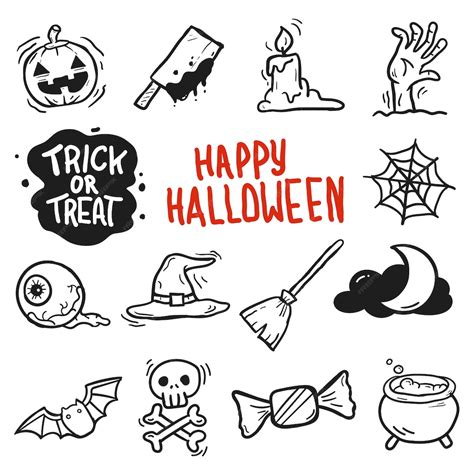 Premium Vector | Set doodle drawing hand drawn halloween black and white