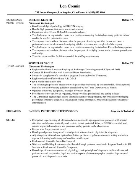 Ultrasound Technologist Resume Samples Velvet Jobs