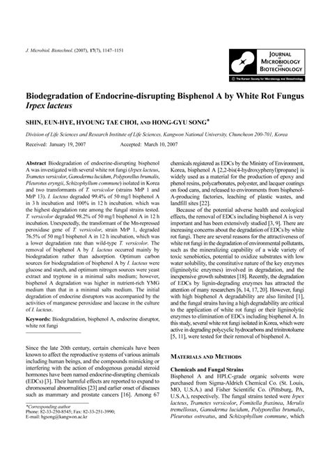 Pdf Biodegradation Of Endocrine Disrupting Bisphenol A By White Rot