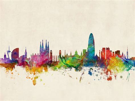 Barcelona Spain Watercolour Skyline