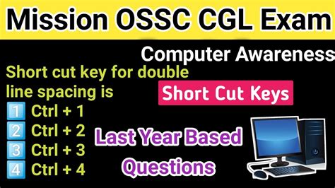 OSSC CGL Computer Awareness Class 5 Short Cut Keys Top 20 Questions