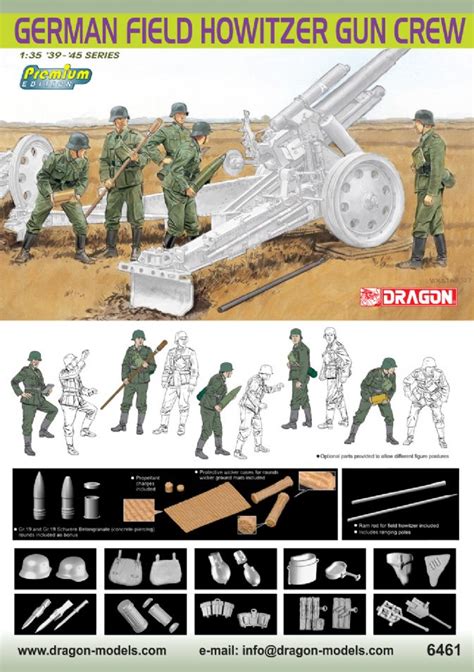 6461 1 35 German Field Howitzer Gun Crew Dragon Plastic Model Kits