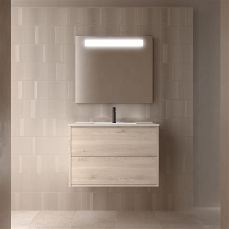 Conjunto mueble de baño OPTIMUS 800 NATURAL Lavabo Espejo Aplique