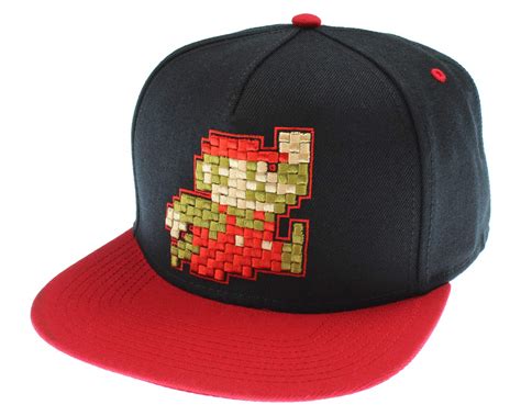 Buy Nintendo Super Mario Hat Pixel Mario Character Black Snapback Hat ...