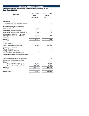 Fillable Online FORM L 18 Advances And Other Assets Canara HSBC Life