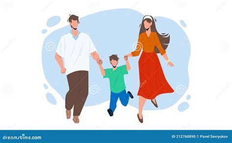 Famiglia Sana Che Cammina Insieme A Illustrazione Vettoriale Esterna