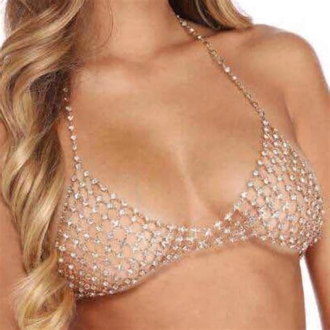 Intimates Sleepwear Jewelry Bikini Bra Rhinestone Sexy Bralette