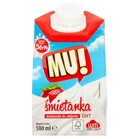 Mu Śmietanka UHT 36 500 ml kalorie kJ i wartości odżywcze