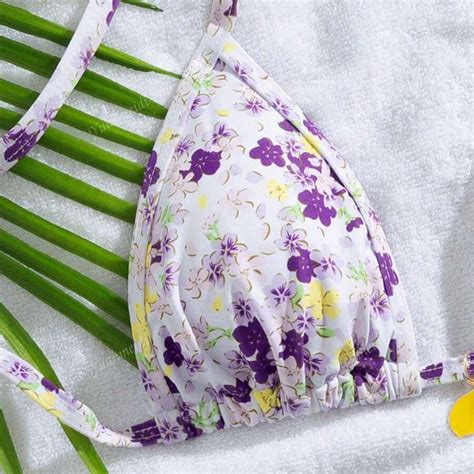 Pcs Ditsy Floral Halter Neck Bikini Set With Tie Back Swimwear Top And Bottom Summer SHEIN USA