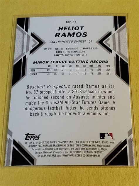 Heliot Ramos 2019 Bowman Platinum Top Prospects TOP92 San Francisco