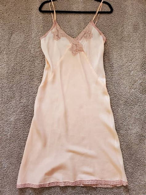 Vtg S Silk Peach Slip Nightgown Dress Nra Label Pink Lingerie Lace Dress Art Deco Night