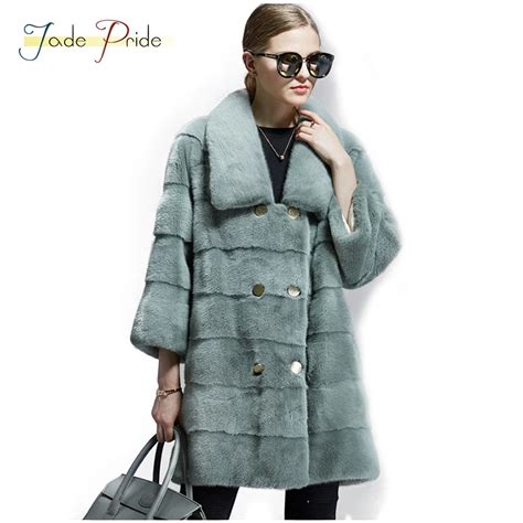 Jade Pride Real Luxury Mink Furs Medium Coat Fashion Winter Casaco