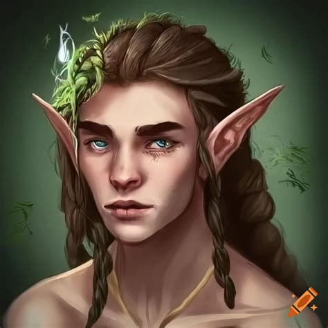 Young Druid Elf Man With Long Braided Hair And Sharp Elf Ears In Dnd