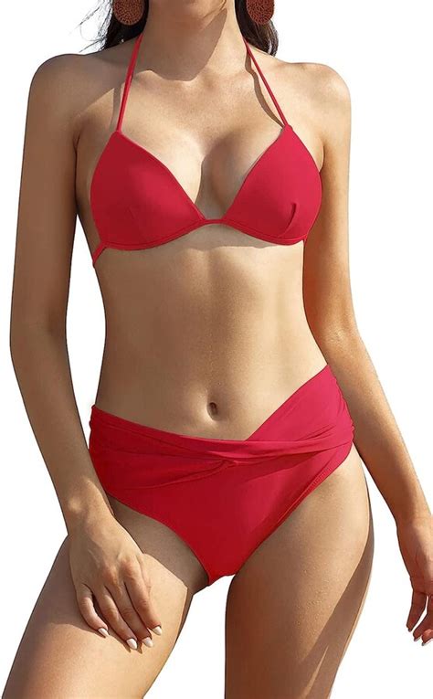 Shekini Women S Halter String Triangle Bikini Set Two Piece Swimsuit