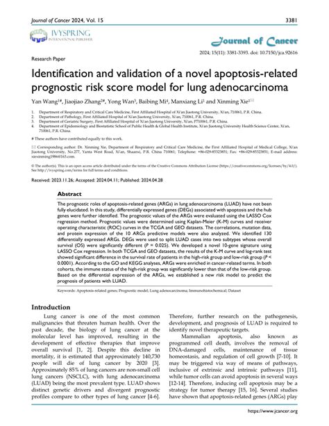 Pdf Identification And Validation Of A Novel Apoptosis Related