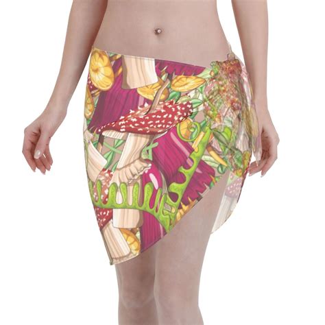 Coaee Bright Mushrooms Women S Short Sarongs Beach Wrap Sheer Bikini