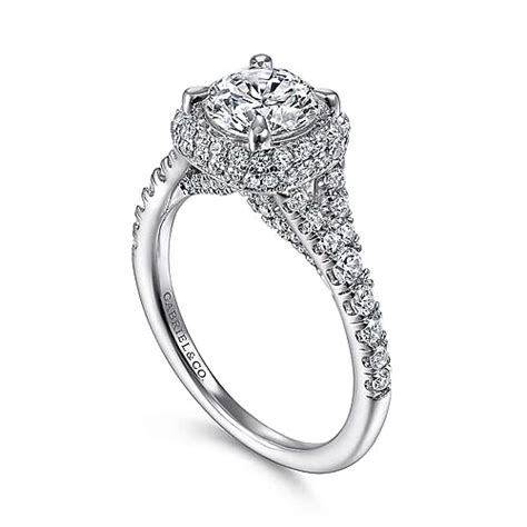 14k White Gold Cushion Halo Round Diamond Engagement Ring