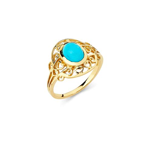 14K Yellow Gold Turquoise Ring Turquoise Ring Gold Ring