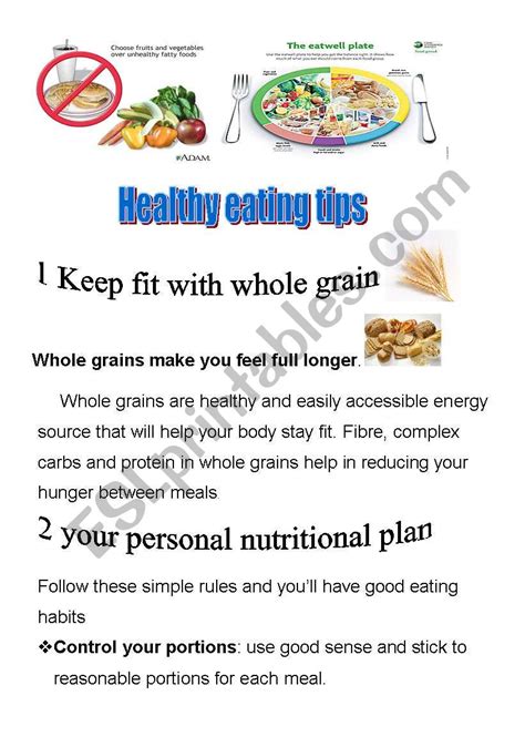 healthy eating tips (1/2) - ESL worksheet by joliali