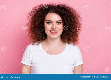 Portrait Of Toothy Beaming Positive Good Mood Girl With Wavy Hairstyle