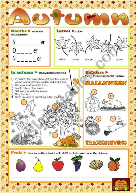 Autumn Worksheet For First Grade