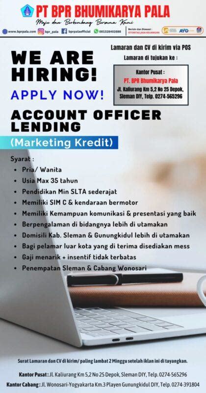 Lowongan Kerja Account Officer Lending Direktur YMFK Di PT BPR