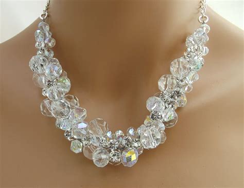 Chunky Clear Crystal Necklace Swarovski Bridal Cluster Etsy