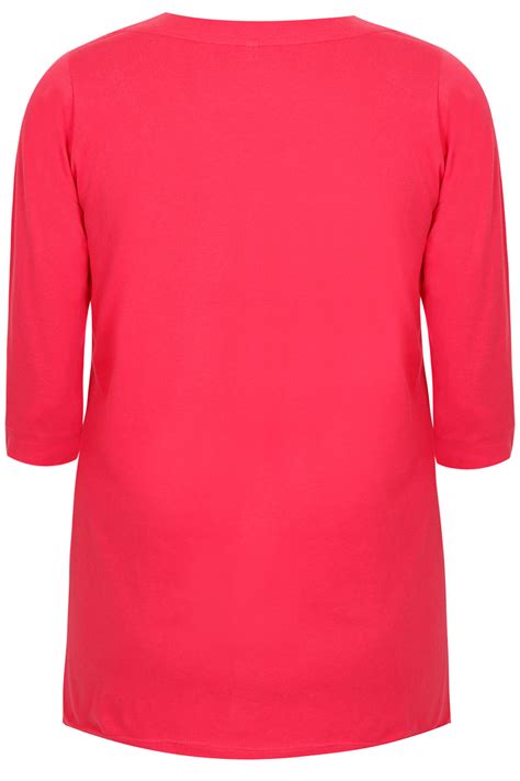 Raspberry Band Scoop Neckline T Shirt With 3 4 Sleeves Plus Size 16 To 36