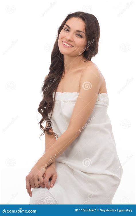 Pretty Brunette Woman Wearing White Dress Stock Image Image Of Beautiful Style