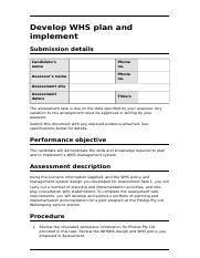 Bsbwhs Task Docx Develop Whs Plan And Implement Submission