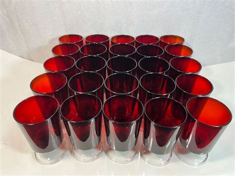 Lot 34 Cristal D Arques Durand Made In France Ruby Red Glass 25 Water Goblets