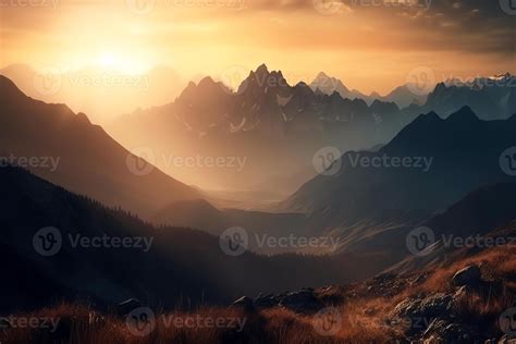 Astonishing mountain peaks at sunrise. 23343306 Stock Photo at Vecteezy