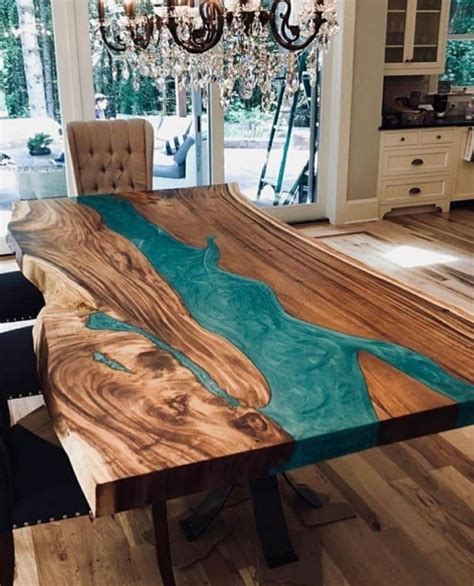 Green Epoxy Resin Acacia Table Top 6x3 Feet Live Edge Woodify Canada