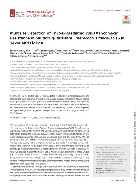 Pdf Multisite Detection Of Tn Mediated Vanb Vancomycin