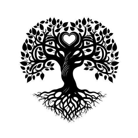 Ornamental Tree Of Love Yggdrasil With Heart Shape In The Middle Of