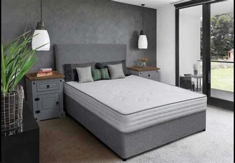 GREY Black White DOUBLE King size Single DIVAN BED MATTRESS & HEADBOARD ...