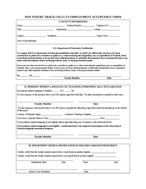 NON TENURE TRACK FACULTY EMPLOYMENT ACCEPTANCE Doc Template PdfFiller