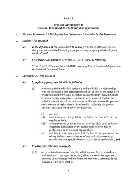 Fillable Online Csa Notice Of Amendments To National Instrument