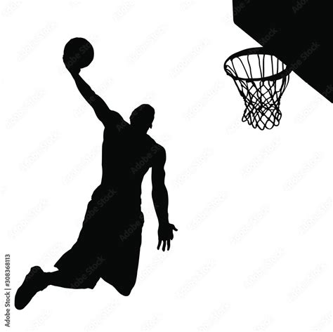 Vector Silhouette Of A Basketball Player Dunking The Ball Stock Vector