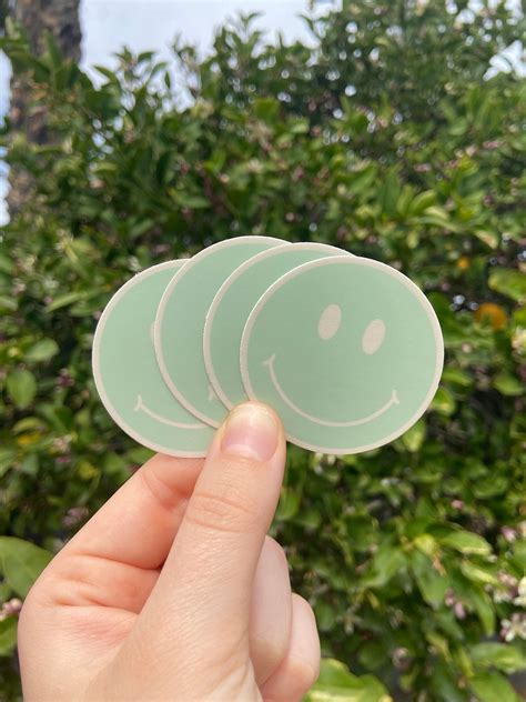 Smiley Face Sticker Green And Pink Smiley Sticker Happy Face Sticker