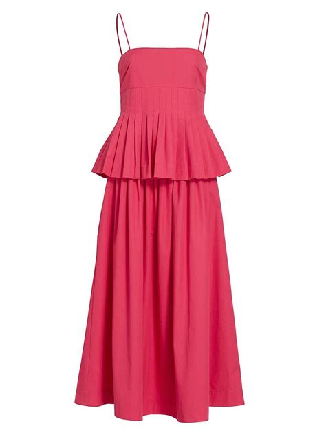 Co Womens Pleated Peplum Midi Dress Pink Editorialist