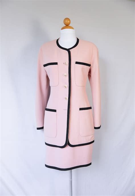 1990s Baby Pink and Black Chanel Suit - Gem