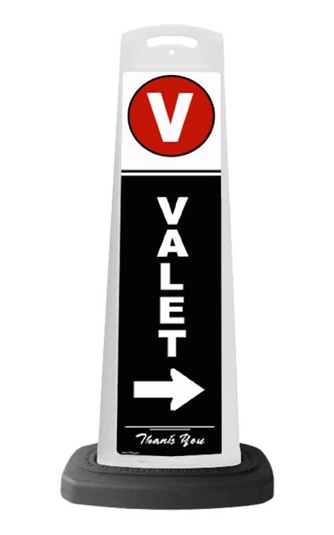 Valet White Vertical Panel White Arrow With Reflective Sign V